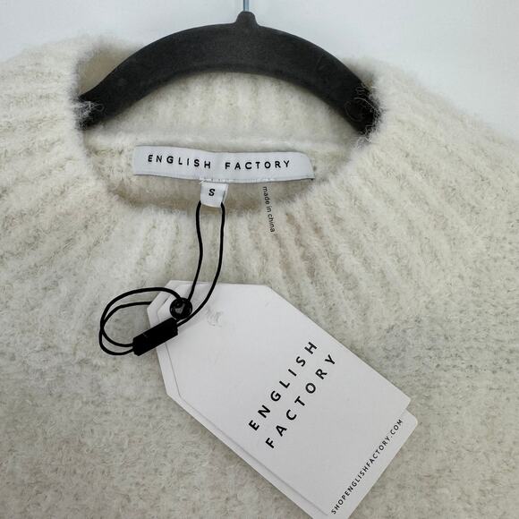 English Factory White Ivory Fluffy Crewneck Mini Sweater Dress Size Small - Picture 4 of 7